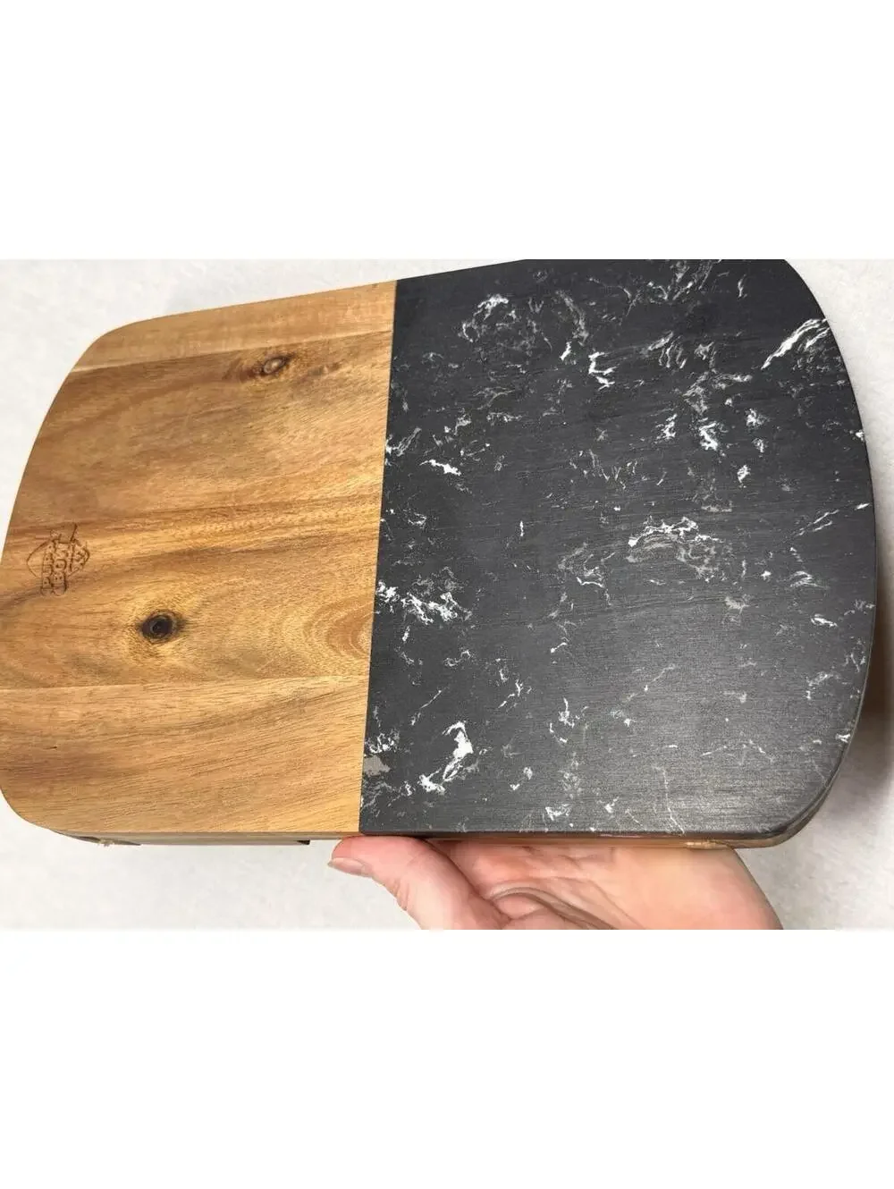 Puppy Bowl Black Marble And Wood‎ Charcuterie Cheese Board Set 4 Piece Utensils